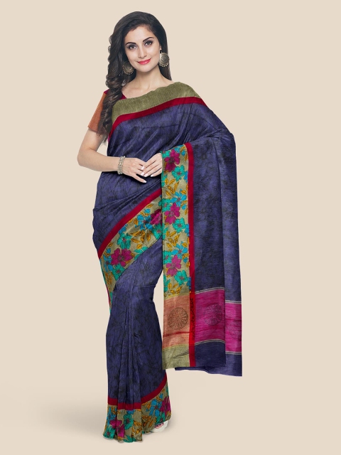 

KLM Fashion Mall Navy Blue & Purple Silk Blend Printed Venkatgiri Saree
