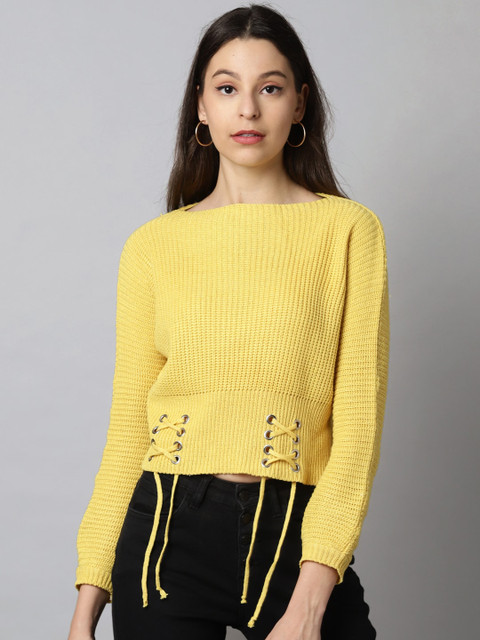 

Blue Saint Women Yellow Self Design Lace-Up Sweatshirt