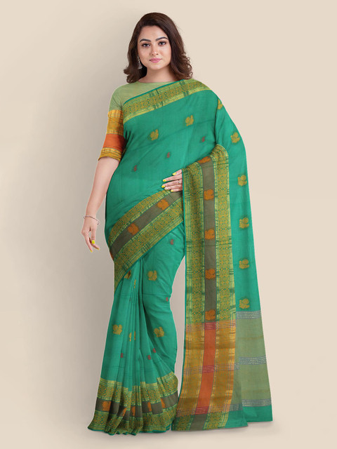 

KLM Fashion Mall Green Pure Cotton Woven Design Mangalagiri Saree