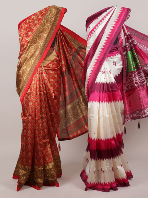 

Pothys Pack Of 2 Jute Silk Printed Sarees, Red