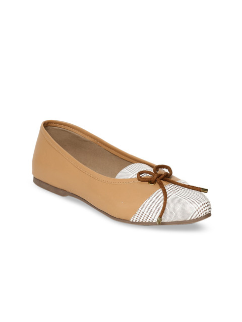 

Milano Torre Women Tan Brown & White Printed Bow Detail Ballerinas