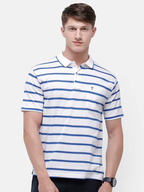 

Classic Polo Men White & Blue Striped Polo Collar T-shirt