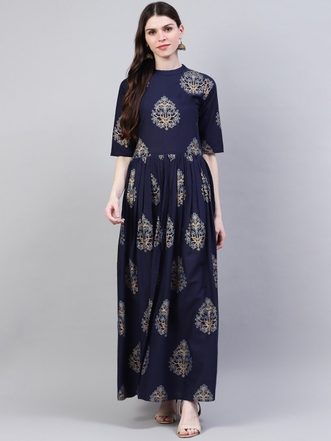 

Stylum Women Navy Blue Ethnic Motifs Printed Cotton Anarkali Kurta