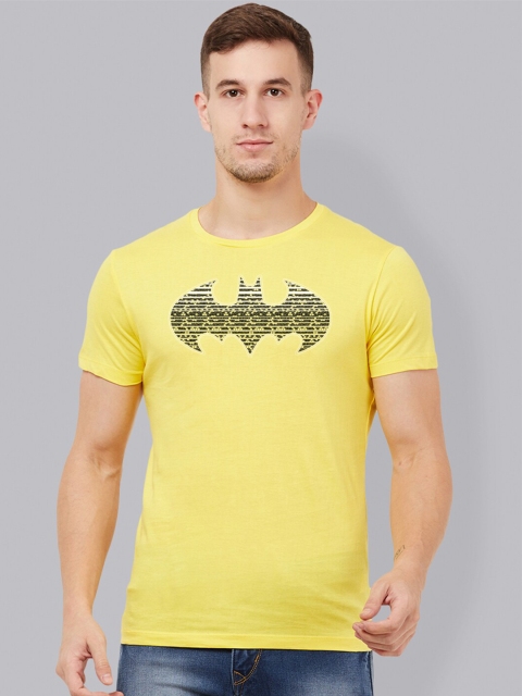 

Free Authority Men Yellow Batman Print Round Neck Cotton T-shirt