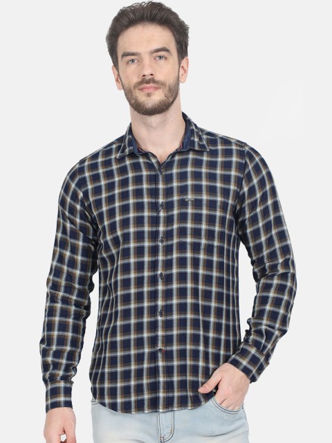 

Monte Carlo Men Navy Blue Regular Fit Checked Casual Shirt