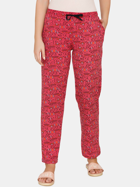 

Zivame Women Red & Black Fruit Dove Printed Lounge Pants