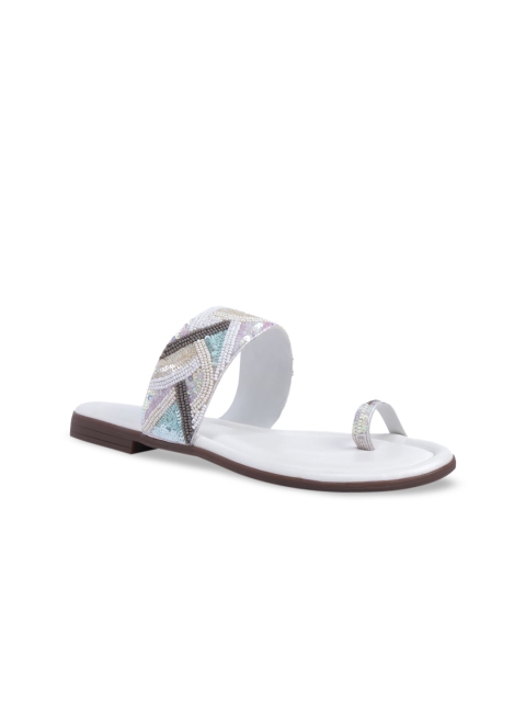 

ERIDANI Women White Embellished One Toe Flats