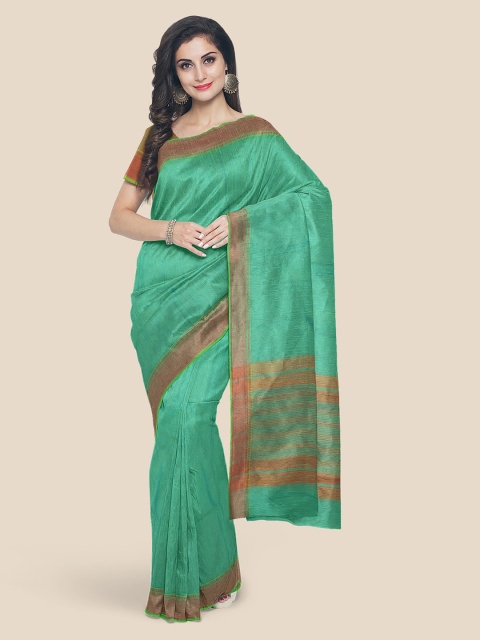 

KLM Fashion Mall Green Pure Cotton Solid Mangalagiri Saree