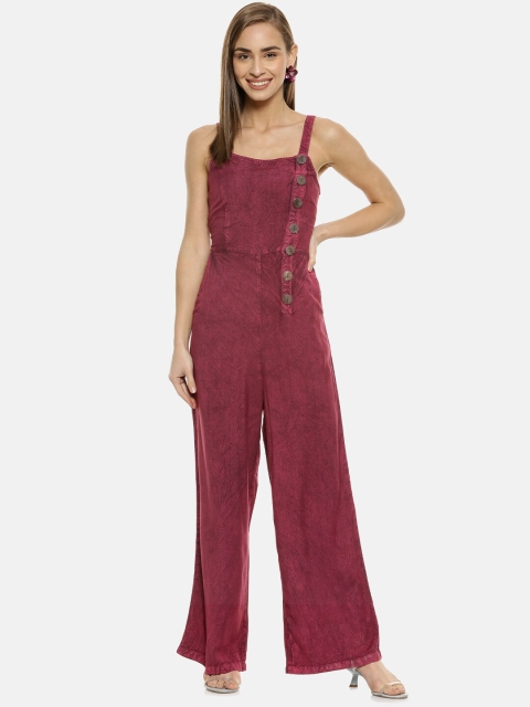 

Campus Sutra Women Maroon Solid Basic Jumpsuit