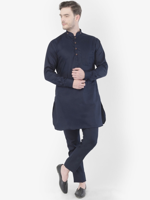 

SG LEMAN Men Navy Blue Regular Straight Kurta with Pyjamas