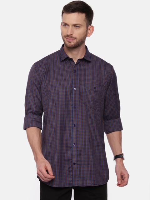 

CROYDON Men Blue & Brown Regular Fit Checked Casual Shirt
