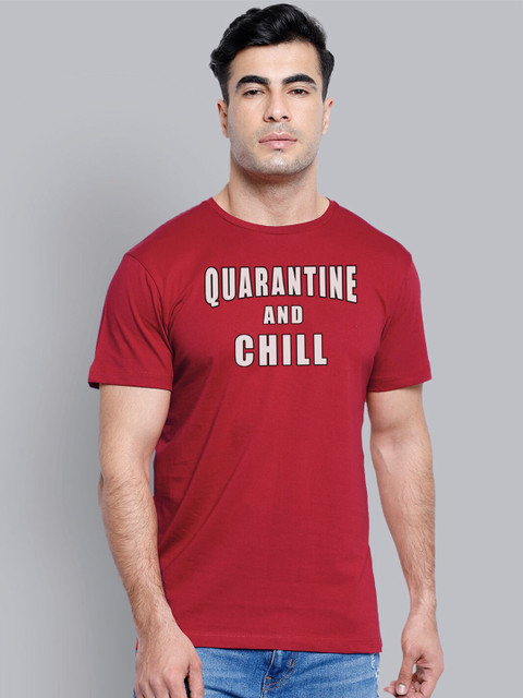 

Free Authority Men Red Social Distancing Print Round Neck Cotton Pure Cotton T-shirt
