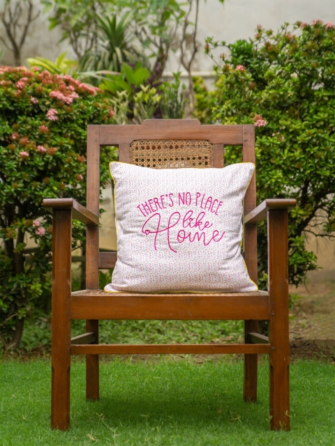 

BandBox White & Pink Set of Single Embroidered Square Cushion Covers