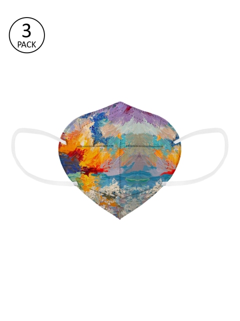 

Status Unisex Pack Of 3 Orange & Blue Printed 4-Ply Reusable KN95 Masks