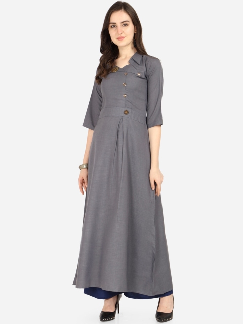 

Florence Women Grey & Blue Pleated Floor Length A-Line Kurta with Palazzos