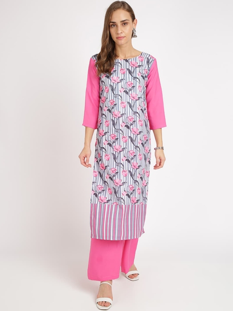 

Florence Women Grey & Pink Printed Straight Kurta & Palazzos