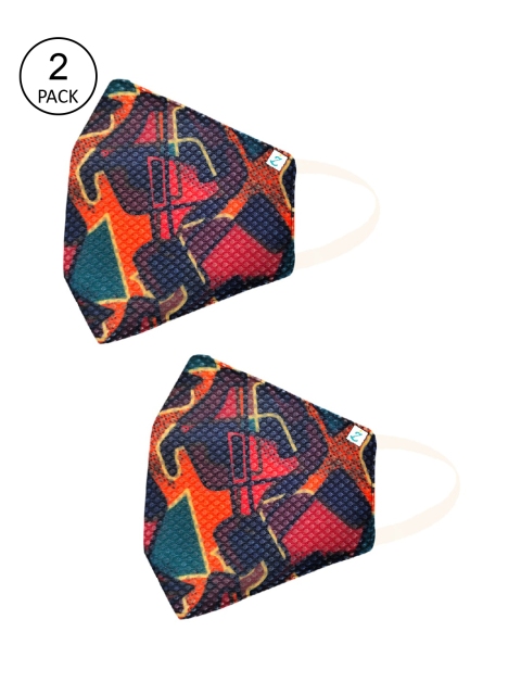 

ZIYAA Unisex Pack Of 2 Blue & Red Printed 4-Ply Safety Shield Reusable Protective Outdoor Masks