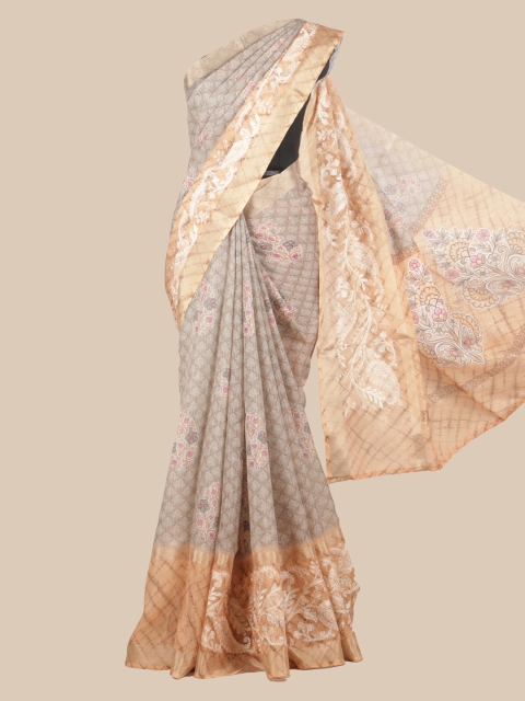 

Pothys Grey & Peach-Coloured Linen Blend Printed Saree