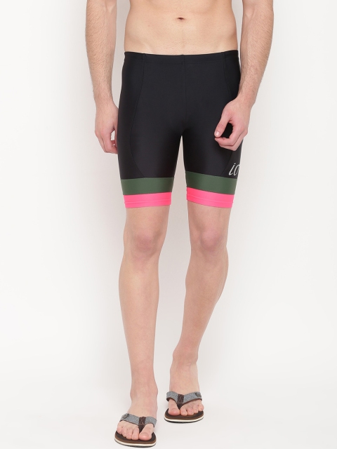 

iO Men Black & Olive-Green Colourblocked Swim Shorts