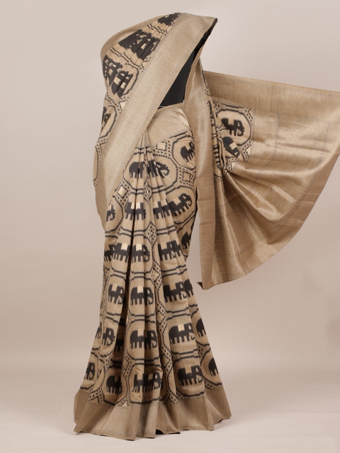 

Pothys Tan Brown & Black Pure Silk Woven Design Saree
