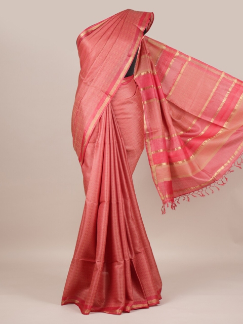 

Pothys Pink Solid Tussar Saree