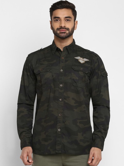 

Royal Enfield Men Olive Green Regular Fit Printed Casual Shirt