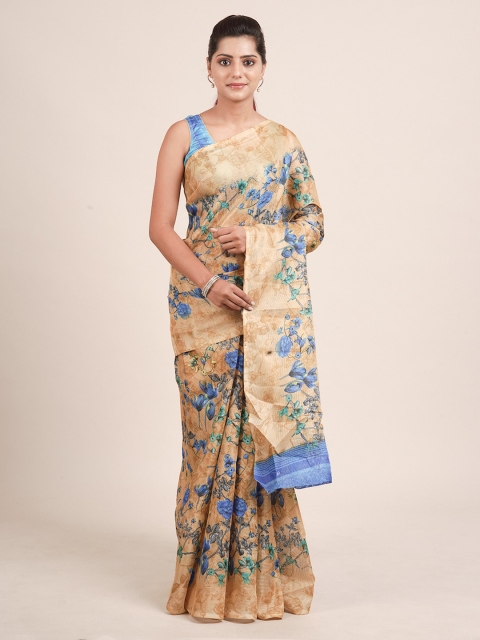

Pothys Tan & Blue Pure Cotton Printed Saree
