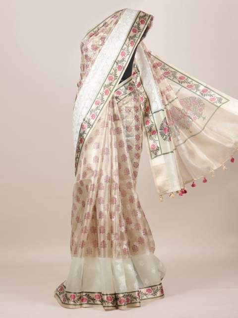 

Pothys Gold-Toned & Beige Linen Blend Printed Saree