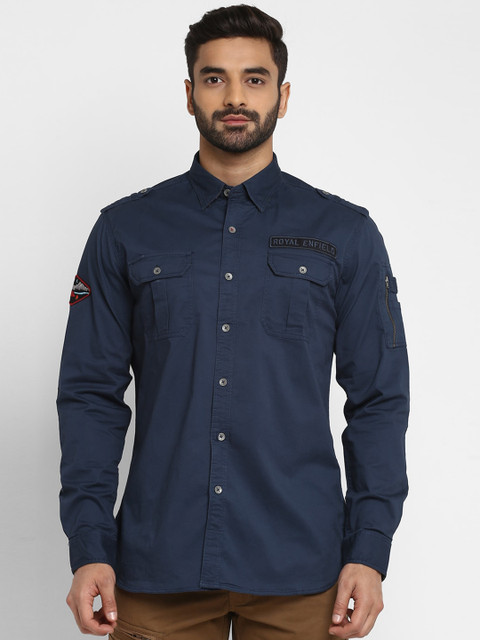 

Royal Enfield Men Navy Blue Regular Fit Solid Casual Shirt