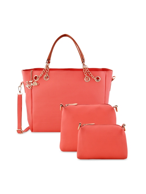 

LaFille Peach-Coloured Solid Handheld Bag
