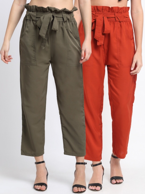 

NEUDIS Women Pack Of 2 Peg Trousers, Olive