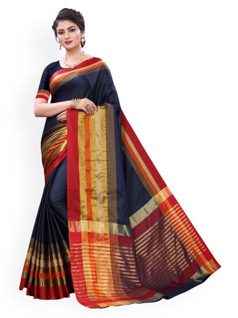 

KALINI Navy Blue Poly Silk Solid Banarasi Saree