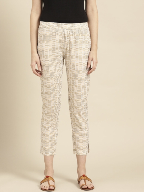 

Varanga Women Off White & Gold-Toned Printed Regular Trousers