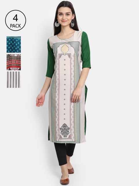 

Ethnic basket Pack of 4 Women Multicoloured Ethnic Motifs Embroidered Crepe Kurta, Multi