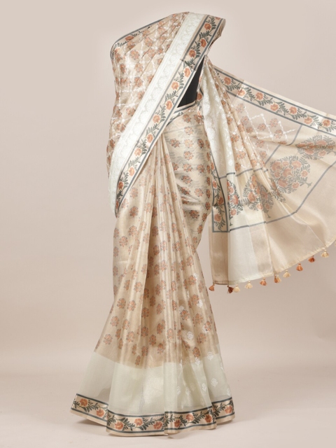 

Pothys Gold-Toned Printed Linen Blend Saree