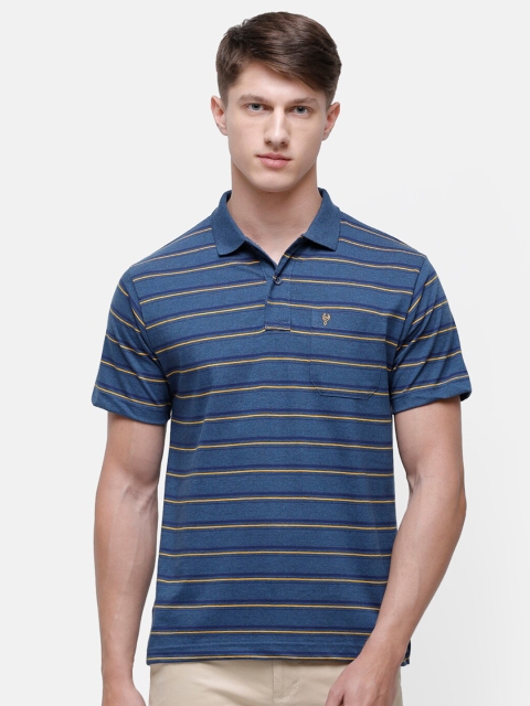 

Classic Polo Men Blue Striped Polo Collar T-shirt