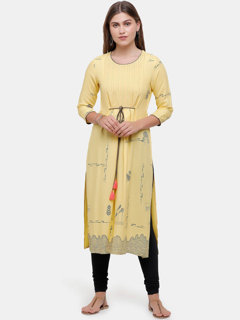 

IMARA Women Yellow Quirky Printed Kurta