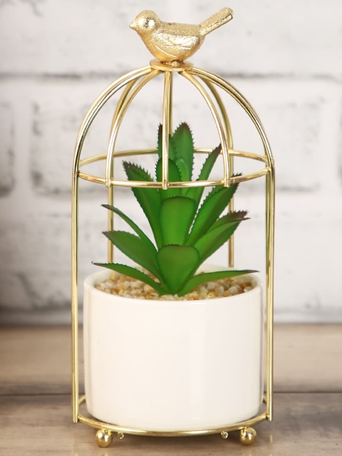 

House Of Accessories White & Gold-Toned Artificial Potted Plant With Pot