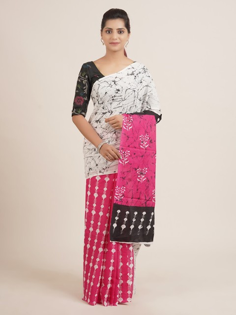 

Pothys Off-White & Pink Pure Cotton Woven Design Saree