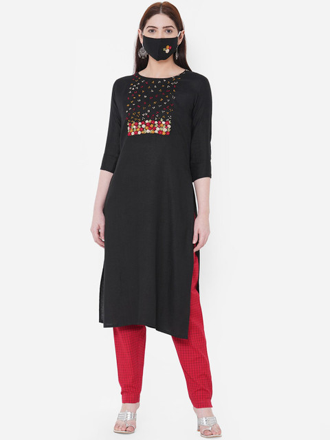 

FASHOR Women Black Printed Kurta