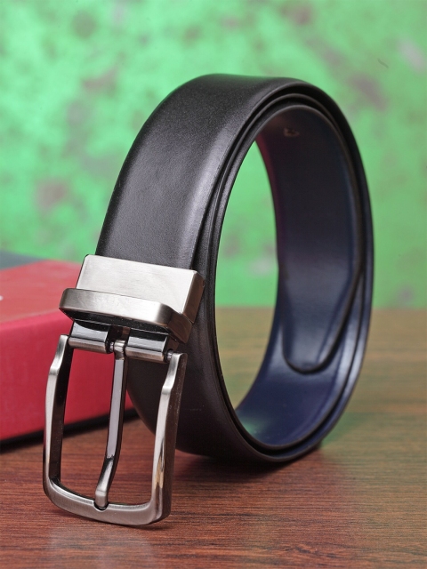 

Teakwood Leathers Men Black & Blue Solid Leather Reversible Belt