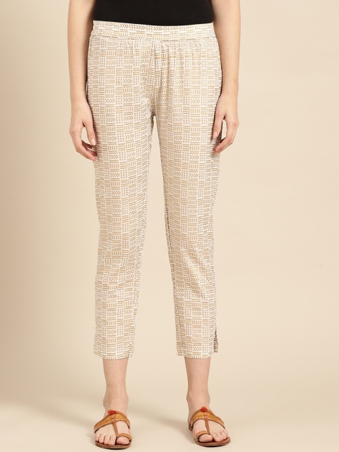 

KSUT Women White Regular Fit Checked Cigarette Trousers