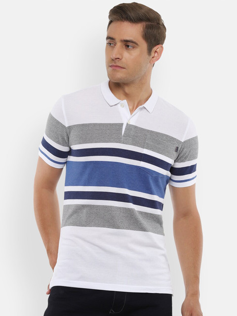 

Louis Philippe Sport Men White Pure Cotton Striped Polo Collar Pure Cotton T-shirt