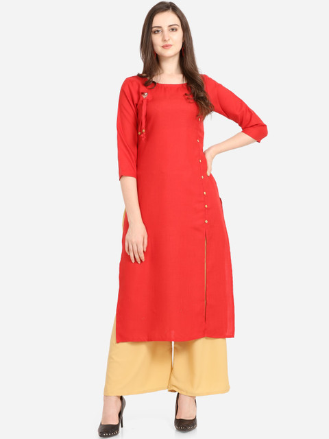 

Florence Women Red Regular Straight Kurta with Palazzos