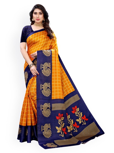 

KALINI Yellow Checked Khadi Saree