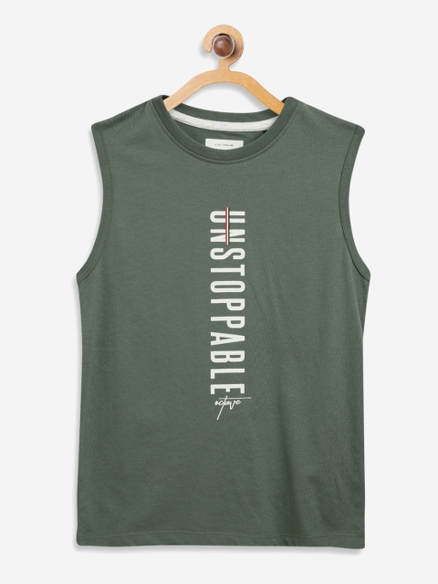 

Octave Boys Olive Green Printed Round Neck Cotton T-shirt
