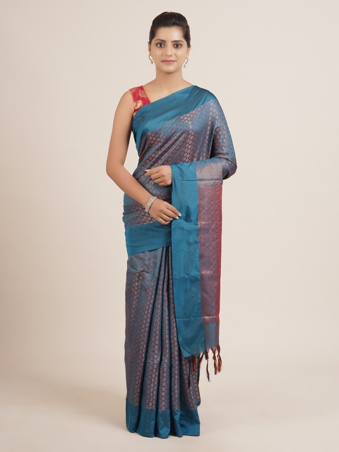 

Pothys Blue & Pink Silk Cotton Woven Design Saree