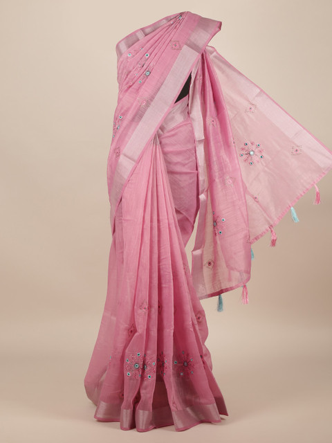 

Pothys Pink Embroidered Jute Silk Saree