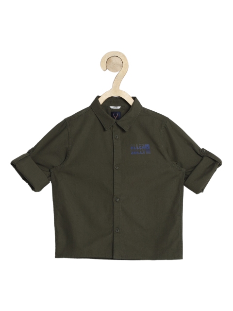 

Allen Solly Junior Boys Olive Green Pure Cotton Slim Fit Solid Casual Shirt