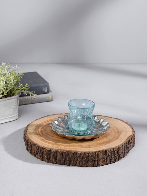 

Pure Home and Living Blue & Silver-Toned Floral Votive Candle Holder